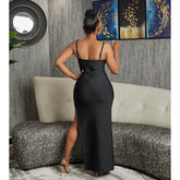 Robe longue bandage ajourée en maille de couleur unie